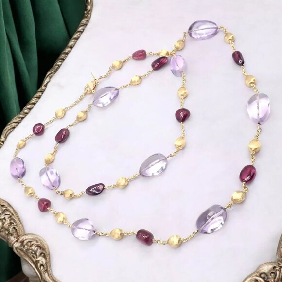 Authentic! Marco Bicego 18k Yellow Gold Amethyst Rhodolite Garnet 31" Necklace - Picture 2 of 9